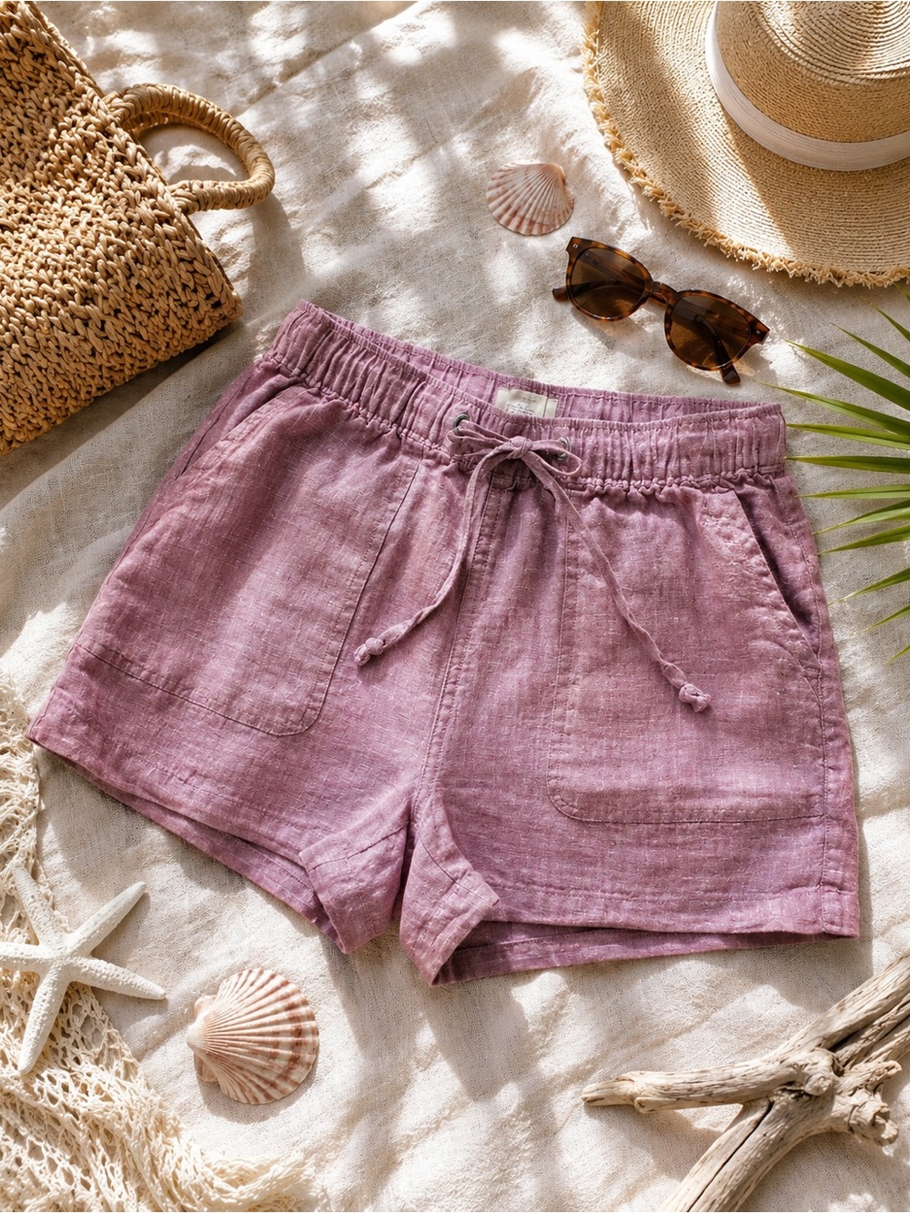 C&C California 100% Linen Shorts Women’s S Pink Drawstring Elastic Waist Coastal
